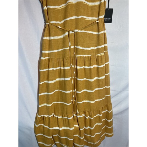 Simply Vera Vera Wang Women size Sm Tiered Midi Dress  Gold Stripe With Lining - Picture 5 of 13